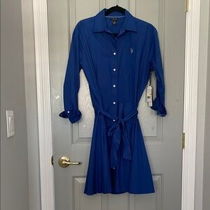 Ralph Lauren Blue Buttoned Tie Front Dress